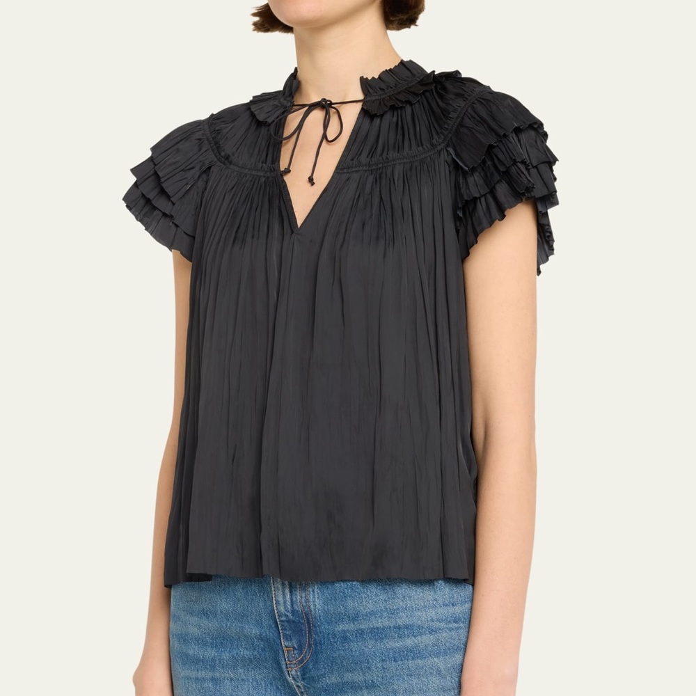 Ulla Johnson Black Flutter Sleeve Blouse
